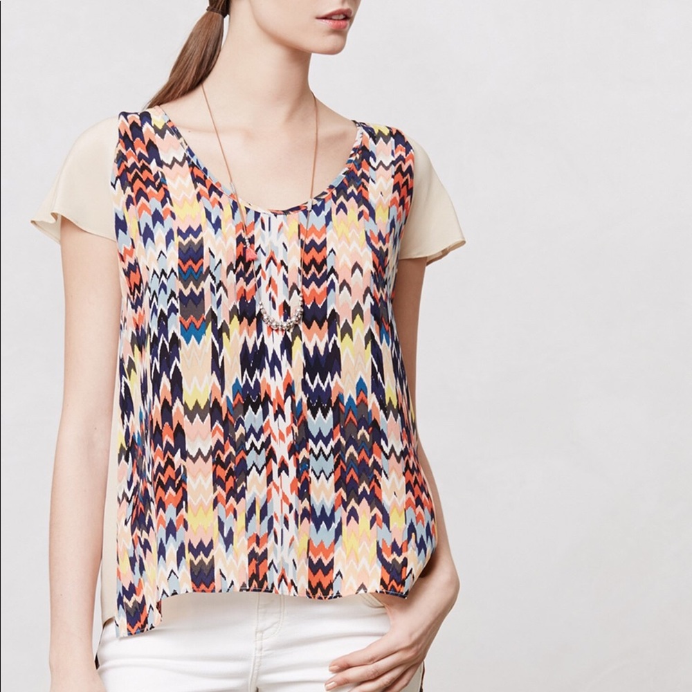 Anthro Maeve Grafica Colorblock Silk Blouse